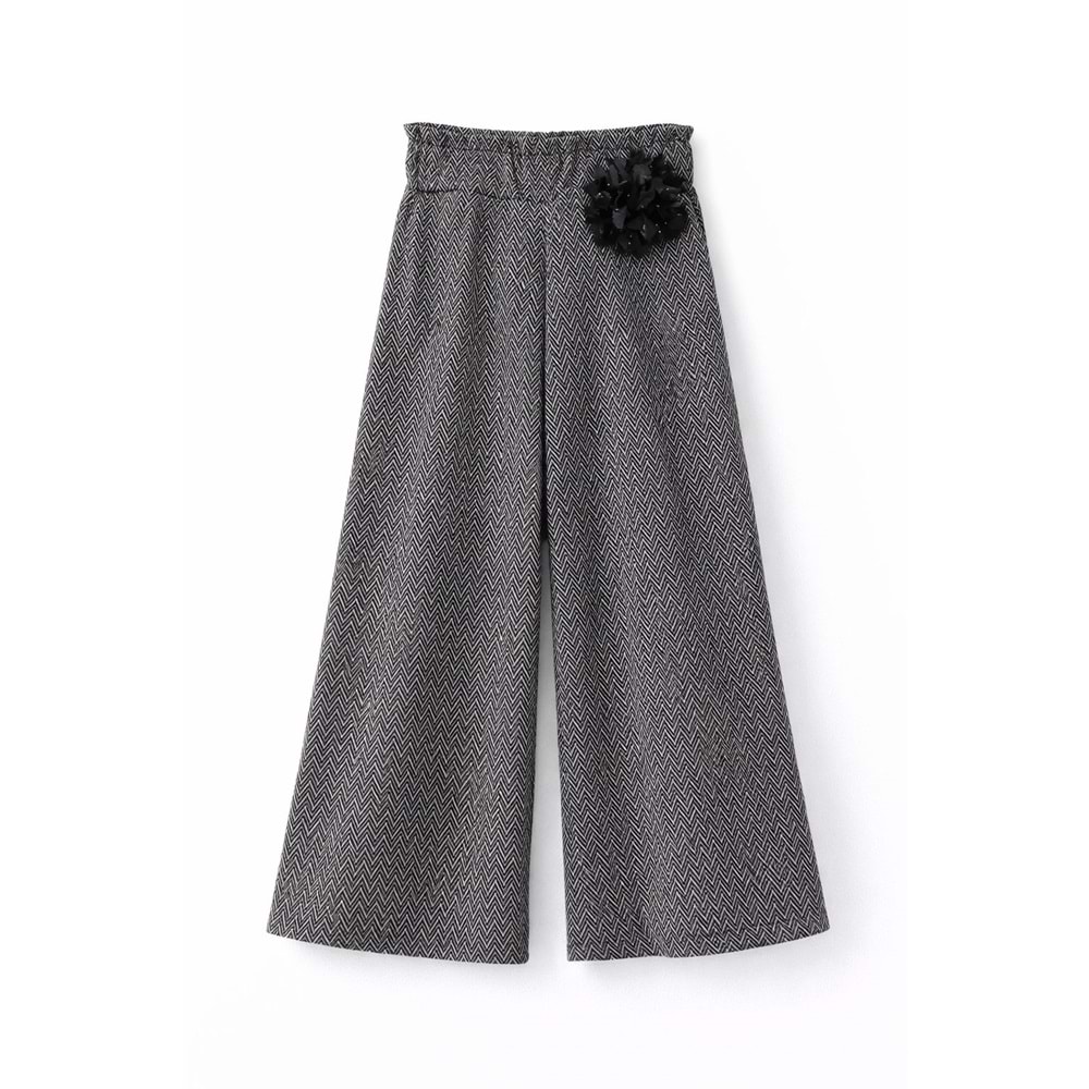 Kız Çocuk Aplike Detaylı Simli Balıksırtı Desen İspanyol Paça Pantolon - SİYAH - 10 YAŞ