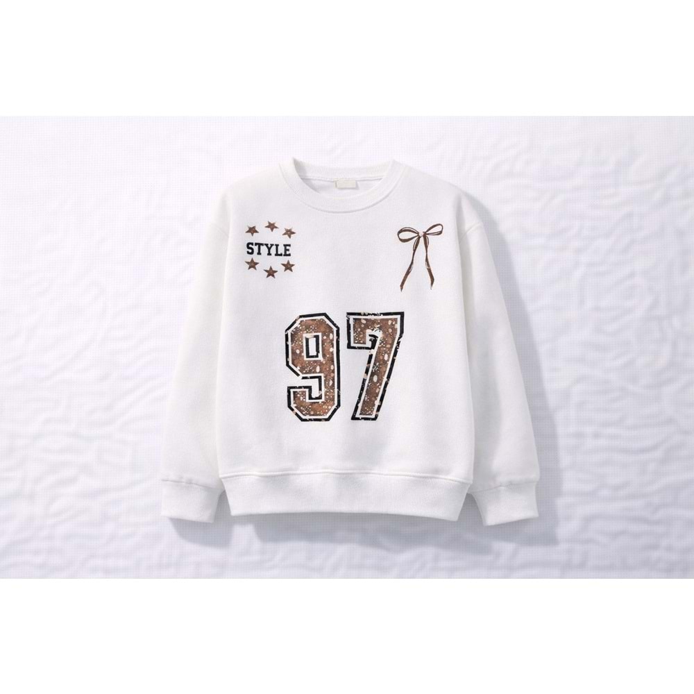 Kız Çocuk Krem Renk 3 İp Şardonlu Sweatshirt - KREM - 10 YAŞ