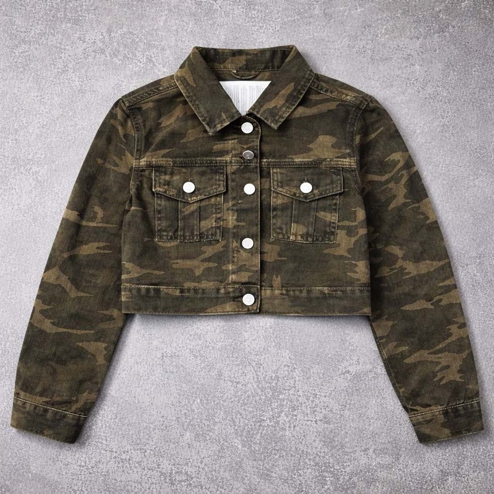 Kız Çocuk Kamuflaj Desenli Cool Kot Ceket - KAMUFLAJ - 10-11 YAŞ