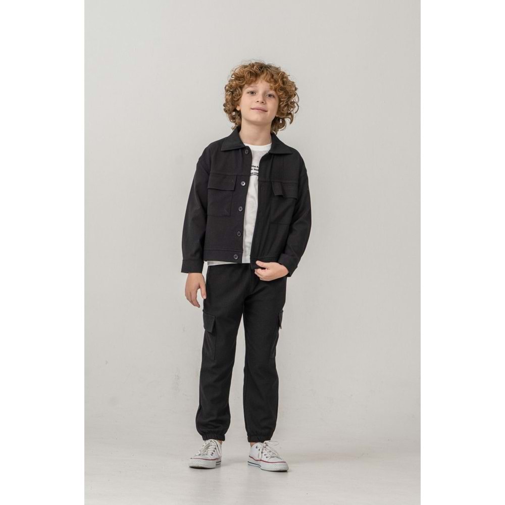 Yeni Sezon Erkek Çocuk Siyah Renk Kargo Cepli Dokuma Takım - 3-4 YAŞ