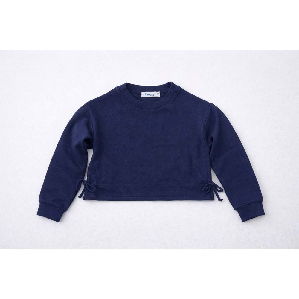 Yeni Sezon Kız Çocuk Bel Bağcık Detaylı Crop Sweatshirt Lacivert Renk - 10 YAŞ