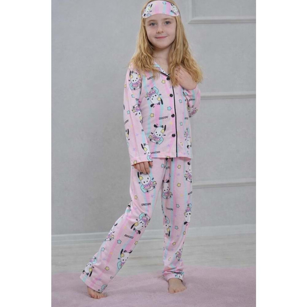Kız Çocuk Pembe Renk Desenli - Çizgili Pijama Takım - PEMBE - 11-12 YAŞ