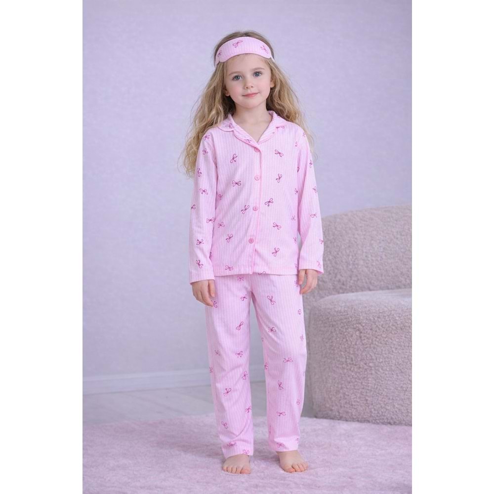 Kız Çocuk Fiyonk Desen Alt Üst Pijama Takımı - PEMBE - 4-5 YAŞ