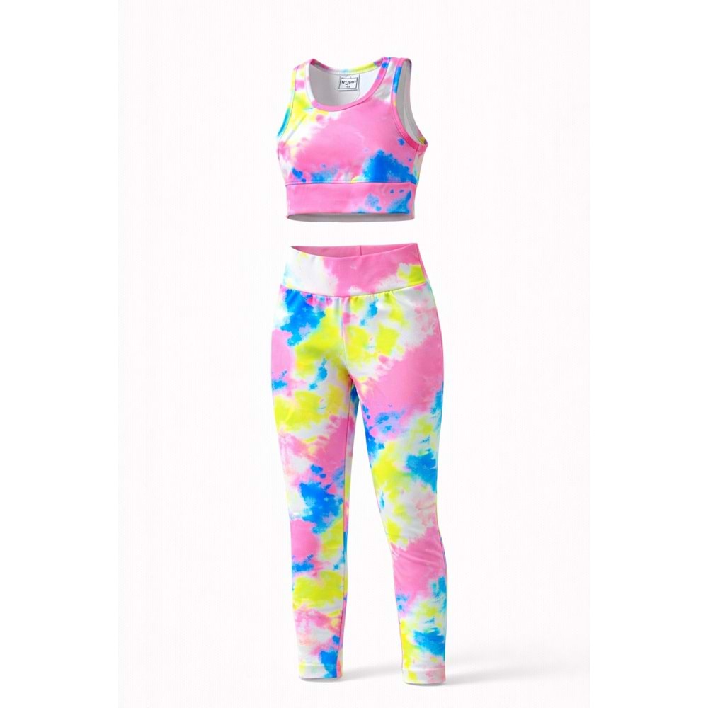 Kız Çocuk Color Pop Spor Crop Üst - Tayt Alt Üst Takım - ÇOK RENKLİ - 11-12 YAŞ