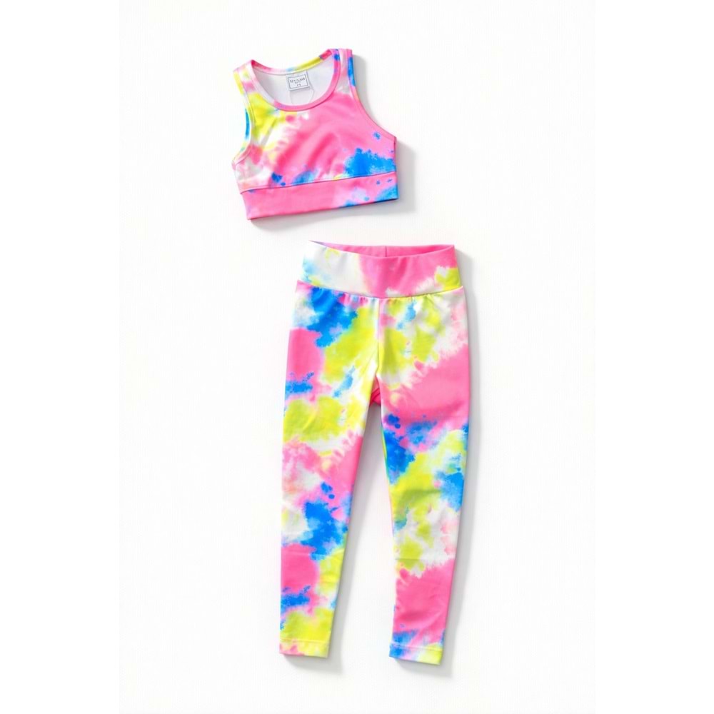 Kız Çocuk Color Pop Spor Crop Üst - Tayt Alt Üst Takım - ÇOK RENKLİ - 11-12 YAŞ