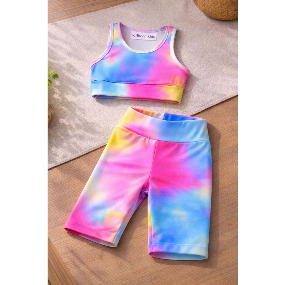 Kız Çocuk Color POP Batik Desen Spor Crop Alt Üst Takım - ÇOK RENKLİ - 11-12 YAŞ