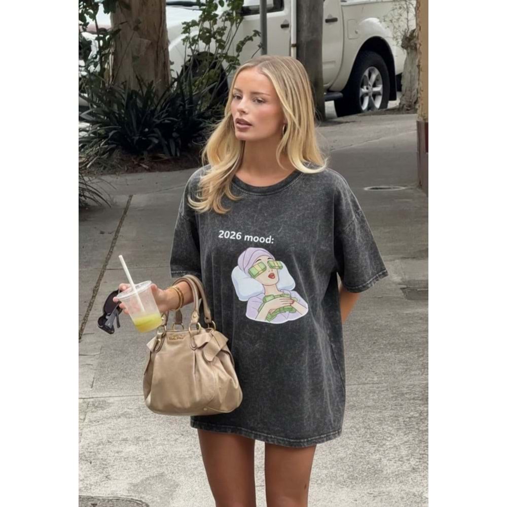 2026 Manifest Mood Tasarım Yıkamalı T-Shirt