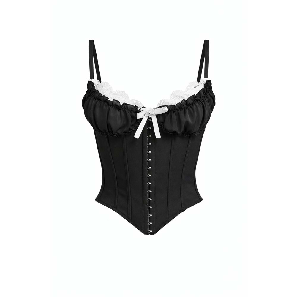 Kopça Kapamalı Tasarım Korse Büstiyer - Premium Kalite Bluz - SİYAH - L