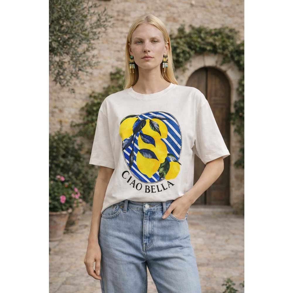 Yeni Sezon Ciao Bella – Amalfi Lemon Premium T-Shirt - EKRU - L