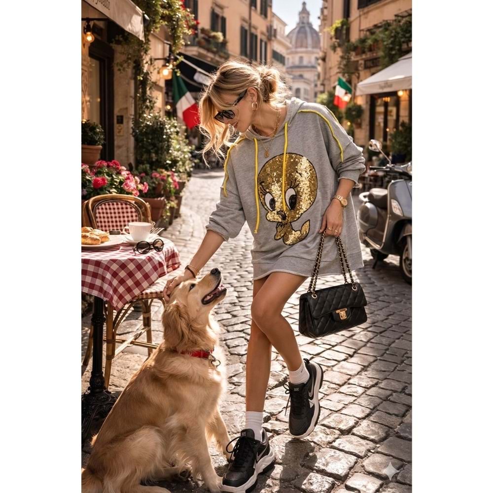 Gold Payet Detaylı Oversize Sweat Elbise