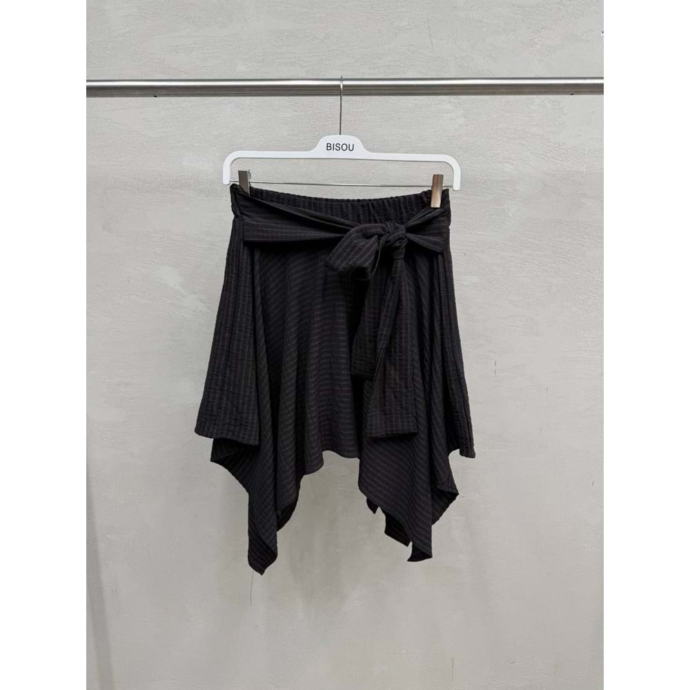 Kahverengi Bağlama Detaylı Asimetrik Etek - KAHVERENGİ - L