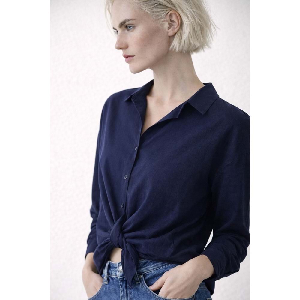 Signature - Bağlama Detay Görünüm Lacivert Renk Gömlek - LACİVERT - L