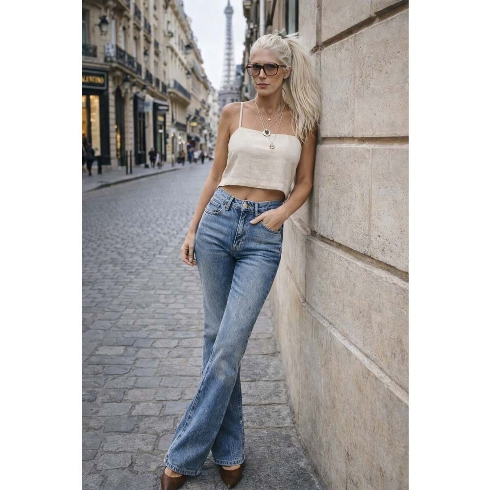 Icon Flare Denim / Kot Pantolon Vintage Yıkamalı - MAVİ - 34