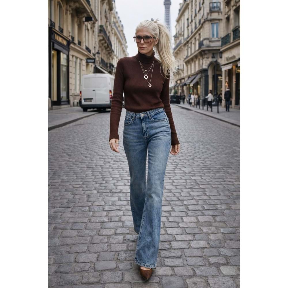 Icon Flare Denim / Kot Pantolon Vintage Yıkamalı - MAVİ - 36