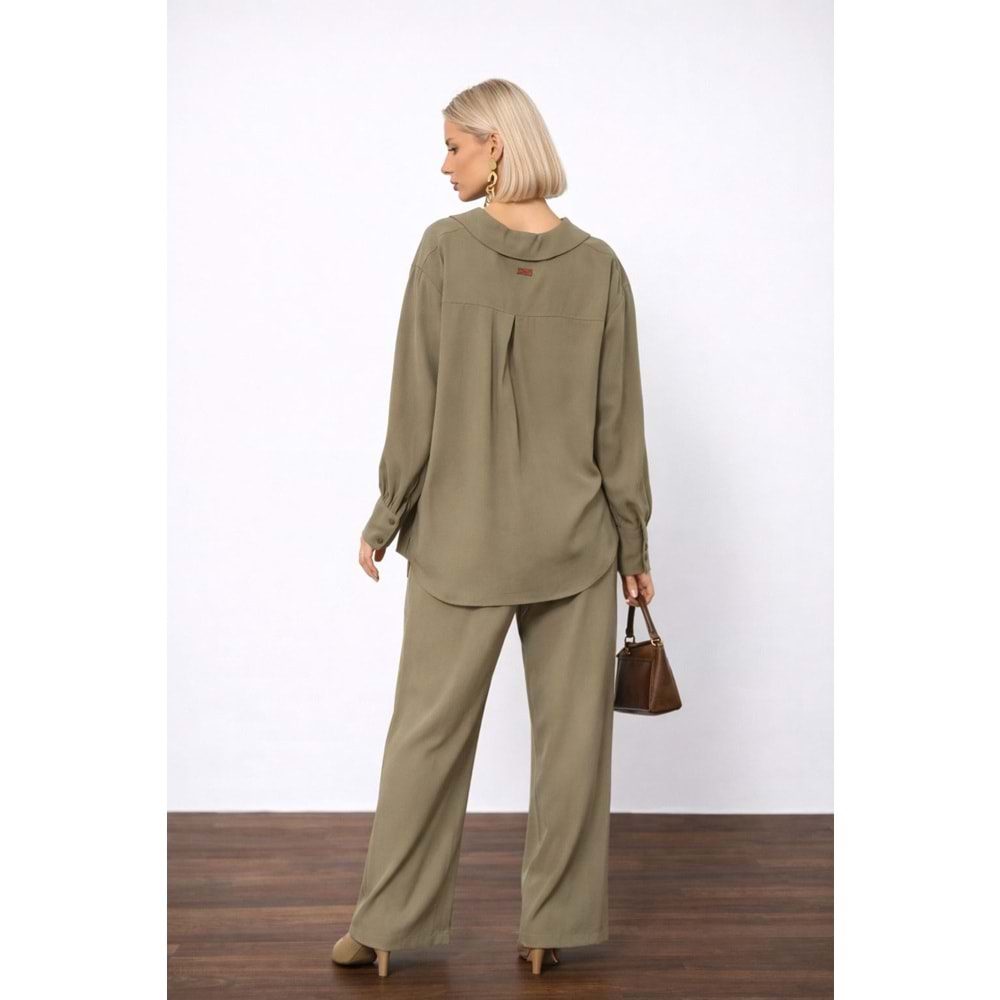 SOFT Olive Premium Dökümlü Pantolon Gömlek Takım - HAKİ - L