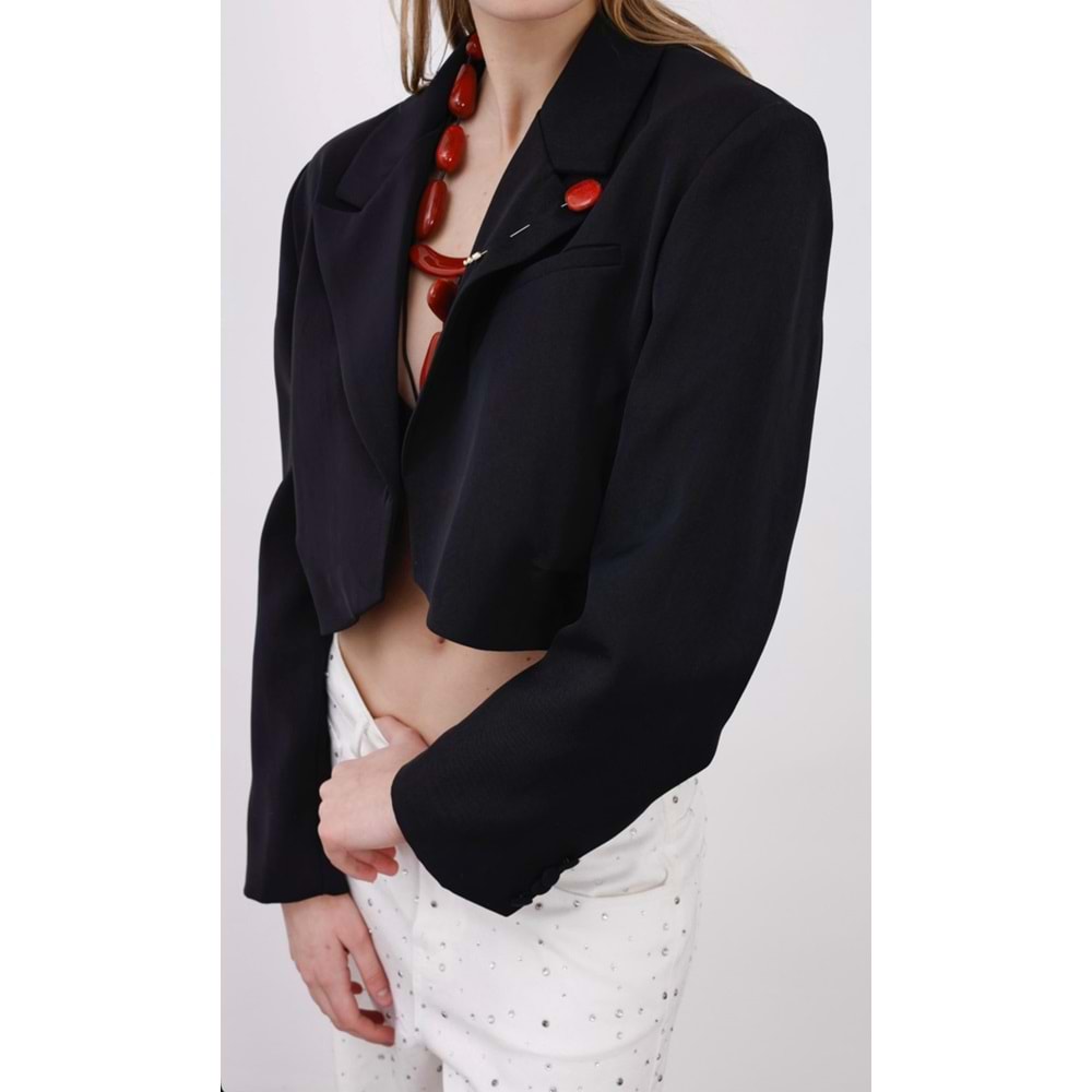Modern Crop Blazer Ceket Lacivert Renk - LACİVERT - L