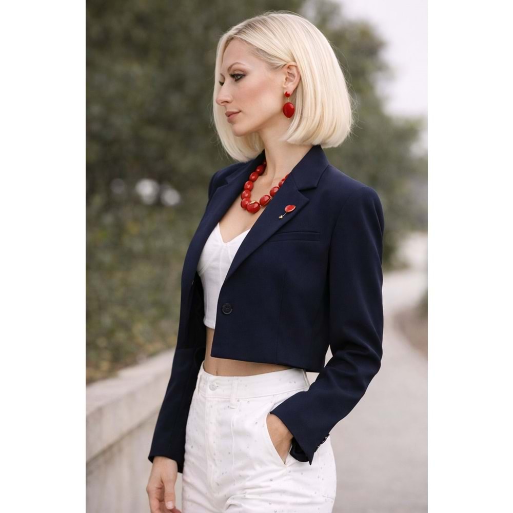 Modern Crop Blazer Ceket Lacivert Renk - LACİVERT - M