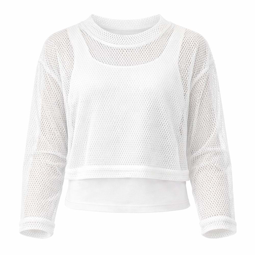 Kız Çocuk Mesh File Uzun Kol Crop Bluz + Crop Sıfıt Kol Atlet - BEYAZ - 11-12 YAŞ