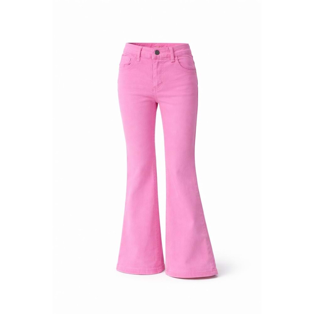 Kız Çocuk Pembe Renk İspanyol Paça Kot Pantolon - PEMBE - 10 YAŞ