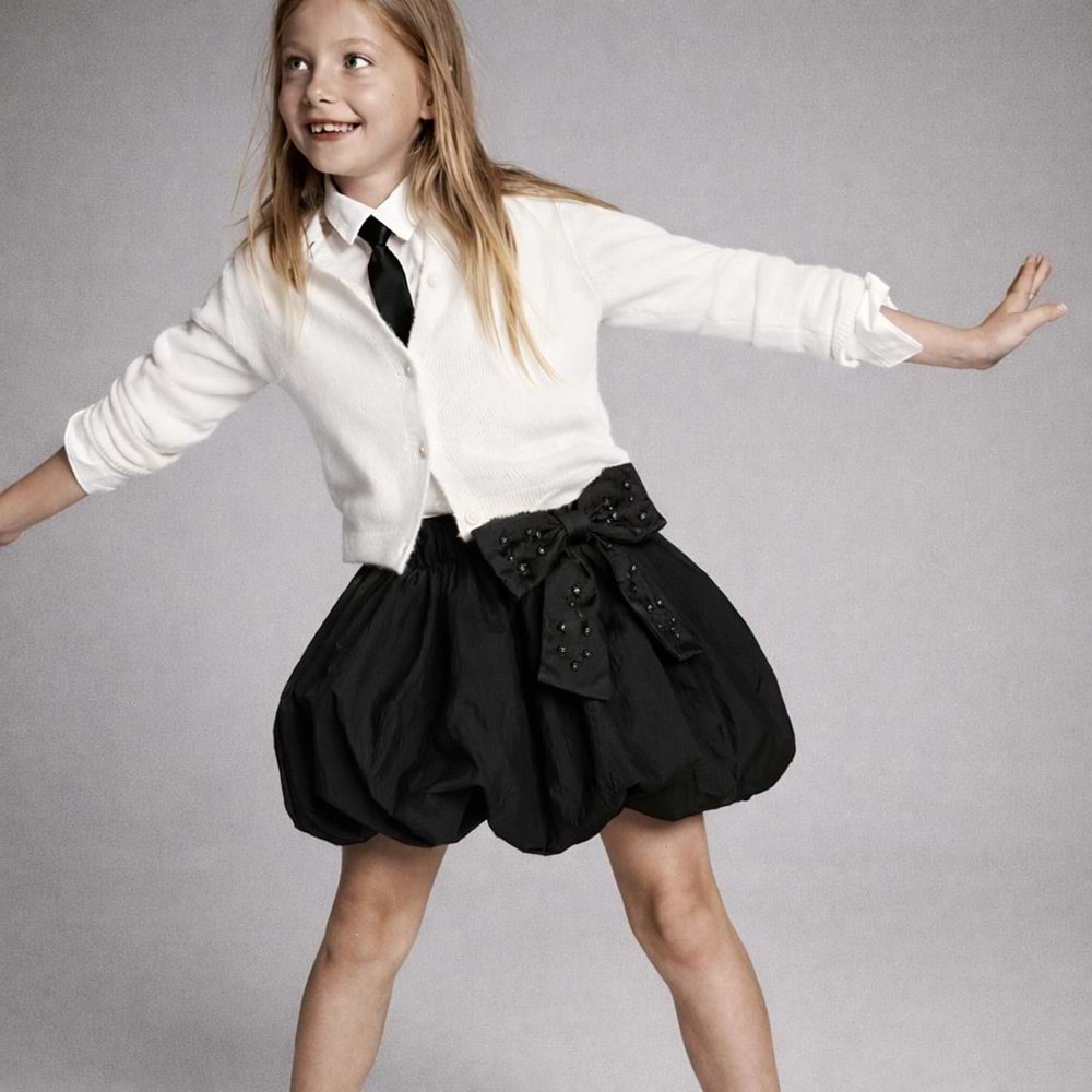 Mini Couture Boncuk Fiyonklu Siyah Balon Etek - SİYAH - 10 YAŞ