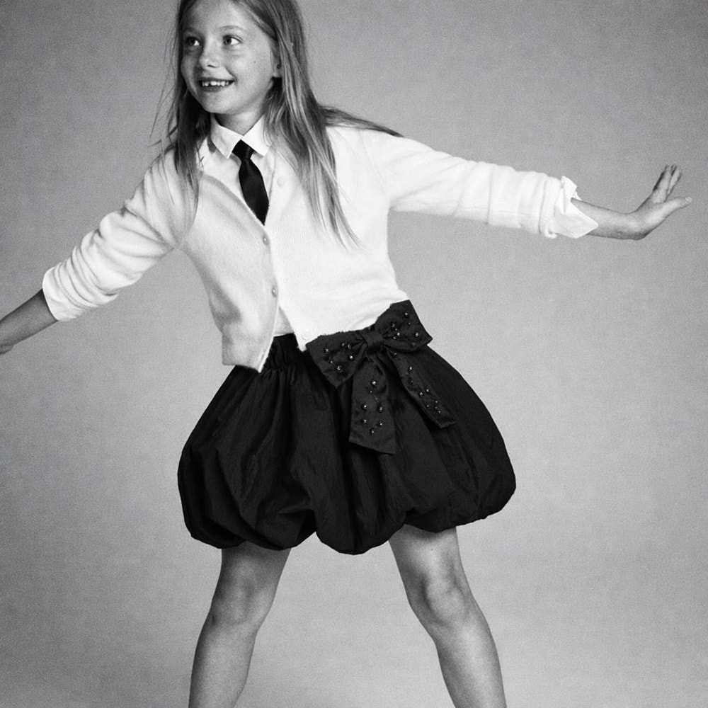 Mini Couture Boncuk Fiyonklu Siyah Balon Etek - SİYAH - 10 YAŞ