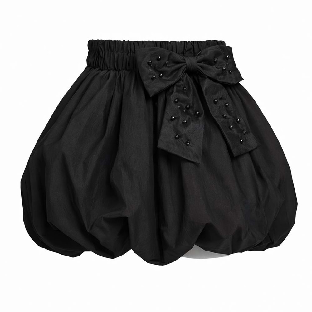 Mini Couture Boncuk Fiyonklu Siyah Balon Etek - SİYAH - 10 YAŞ