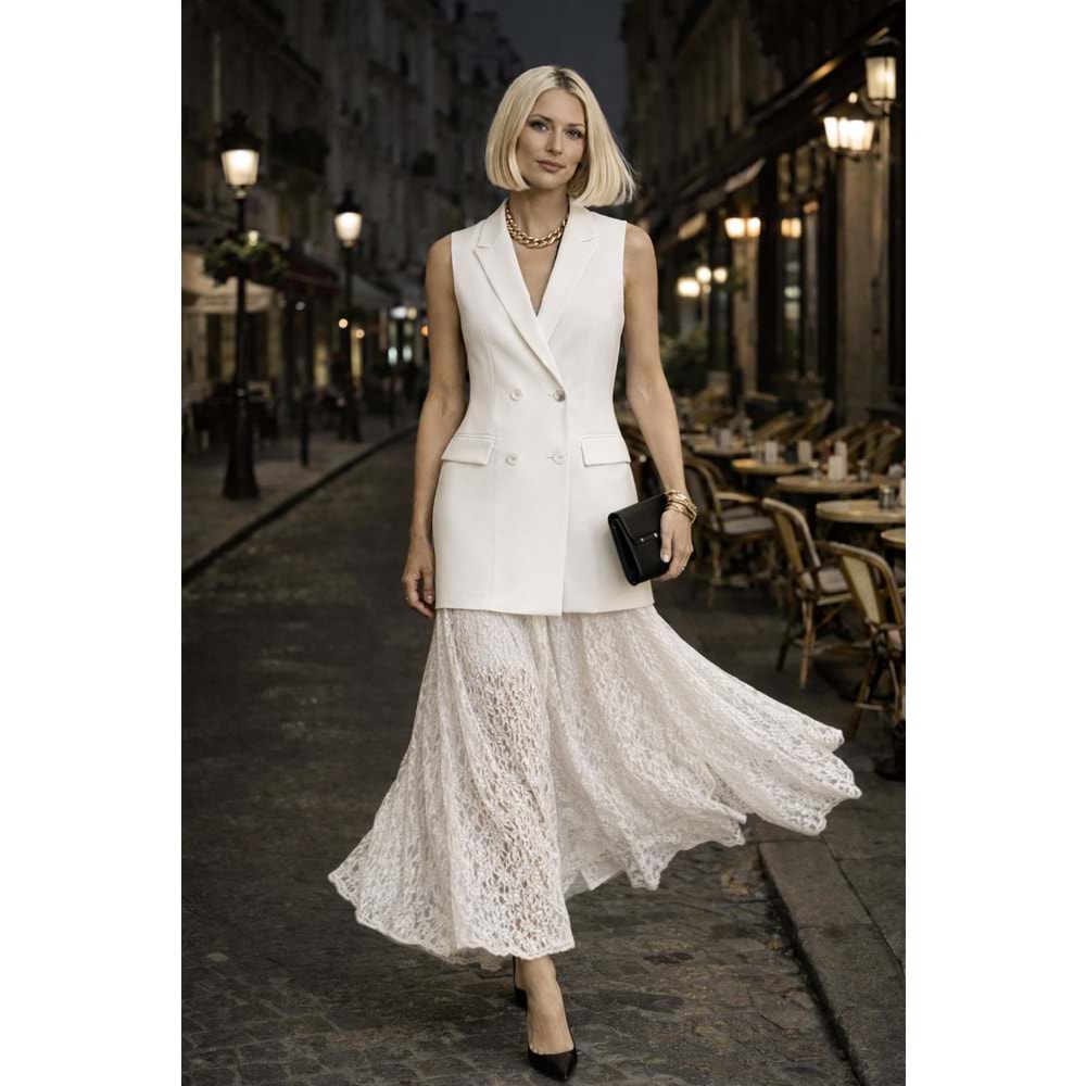 Valentina Lace Vest Dress - Yelekli Dantel Etek Alt Üst Takım - M - ST00957-14815