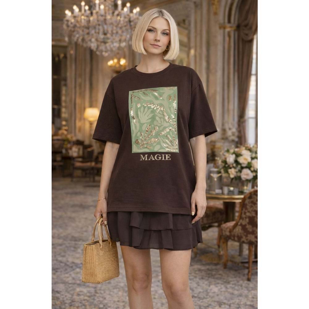 Magie Pul İşlemeli Graphic T-Shirt - Acı Kahve - Acı Kahve - L