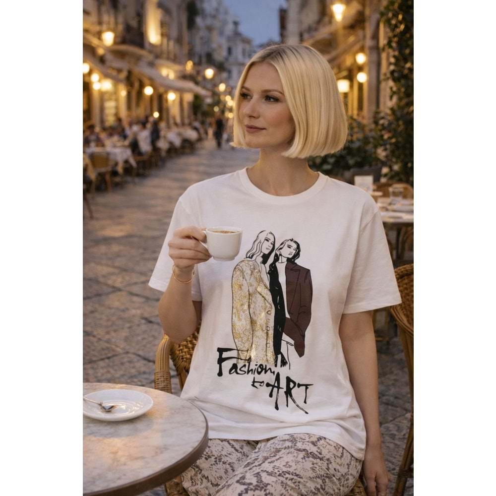Fashion 2 Art Baskılı Ekru T-Shirt