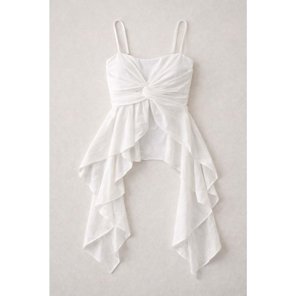 Asimetrik Kesim Askılı Tasarım Viskon Bluz Fashion Girl ! - EKRU - L