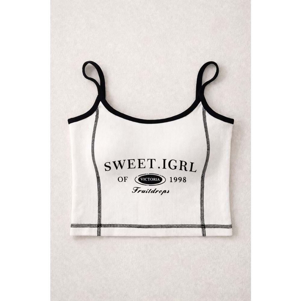 Sweet Girl Of Mine Kendinden Sütyenli Crop Askılı Bluz - EKRU - L