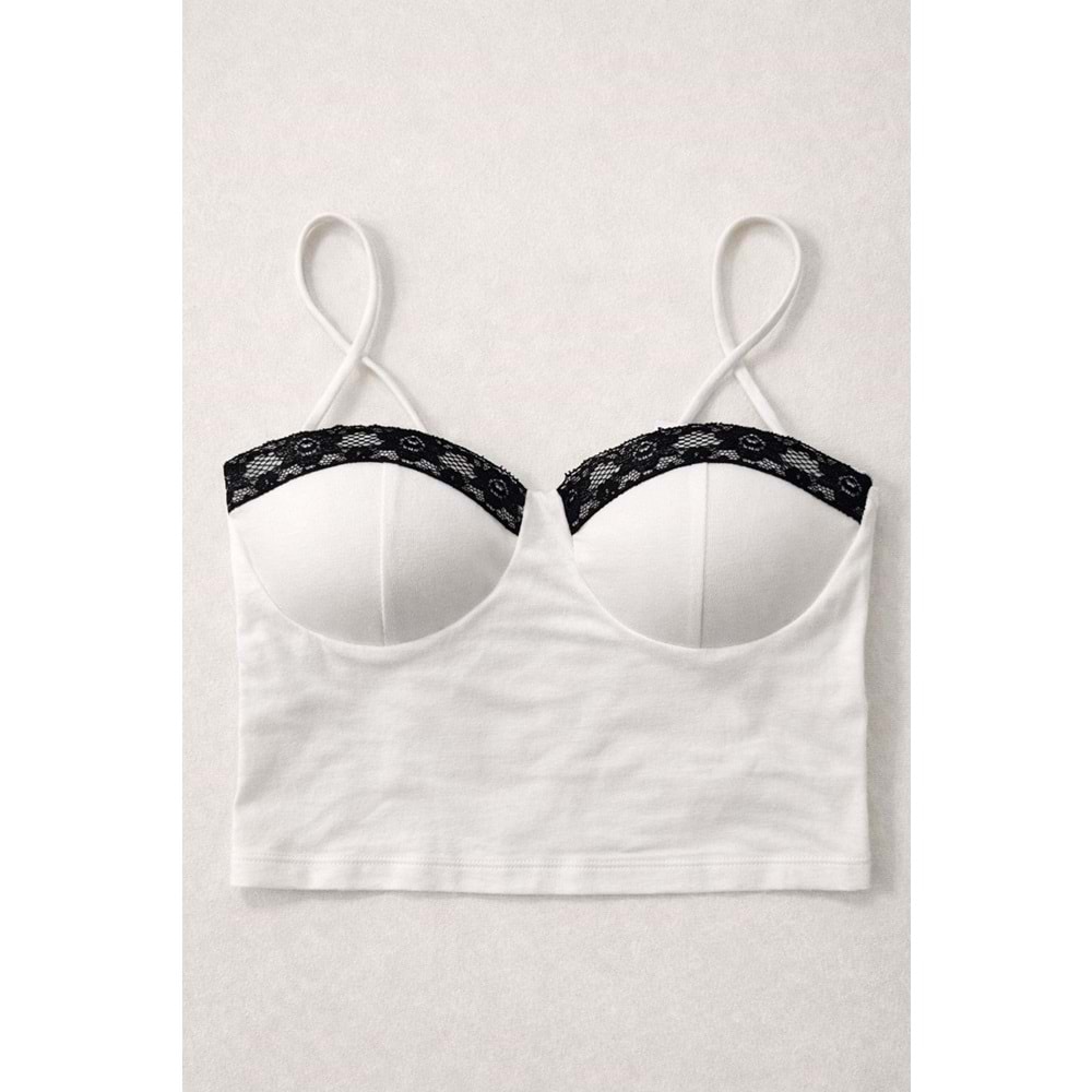Sweet Lace Crop Büstiyer Body Dantel Detay - BEYAZ - L