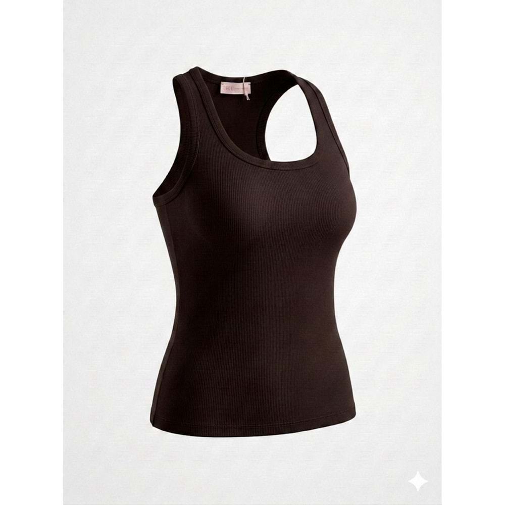 Halter Yaka Kaşkorse Kendinden Sütyenli Atlet - Acı Kahve - M