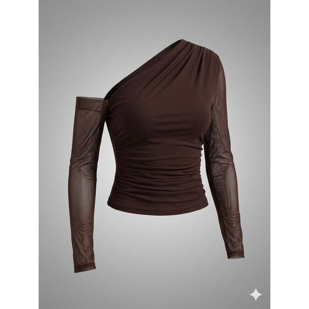 Milano Tül Kol Asimetrik Kesim Tasarım Bluz