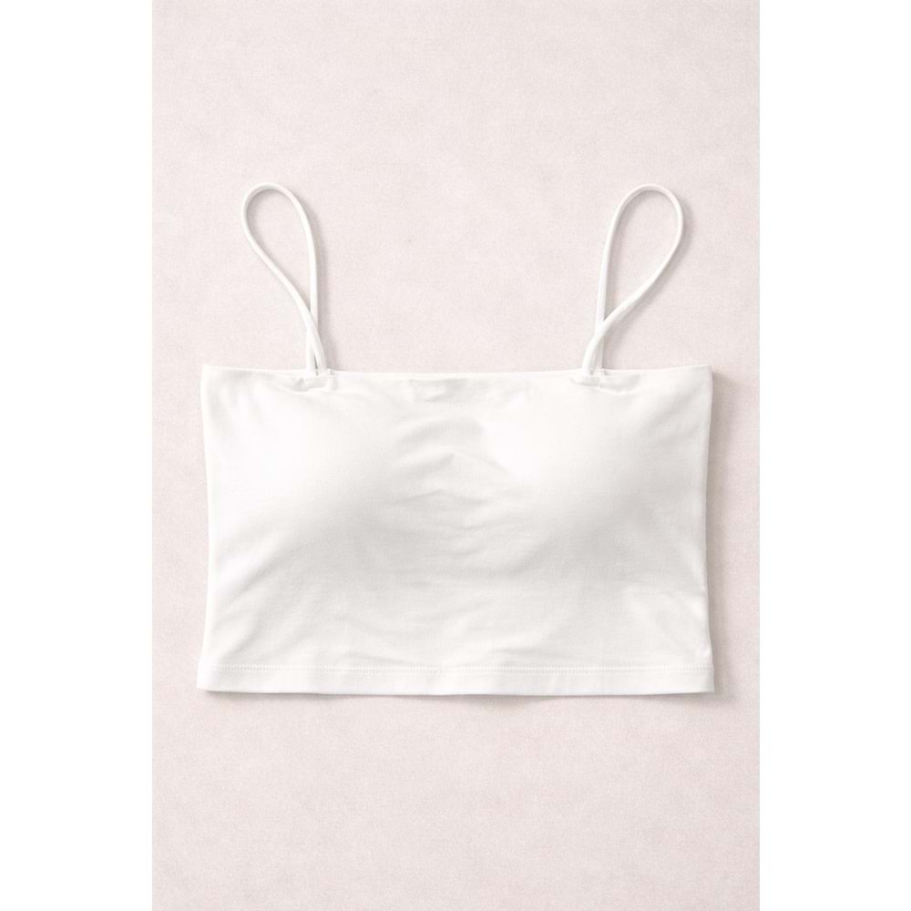 Beyaz Renk Askılı Crop Top Üst - BEYAZ - S