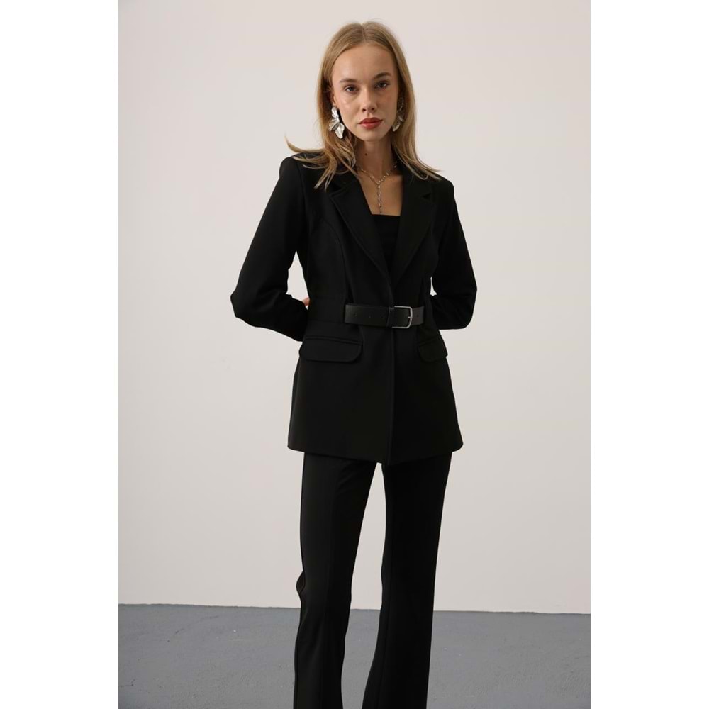 Stylish Ibeeka Design Kemer Detay Blazer Ceket - SİYAH - S