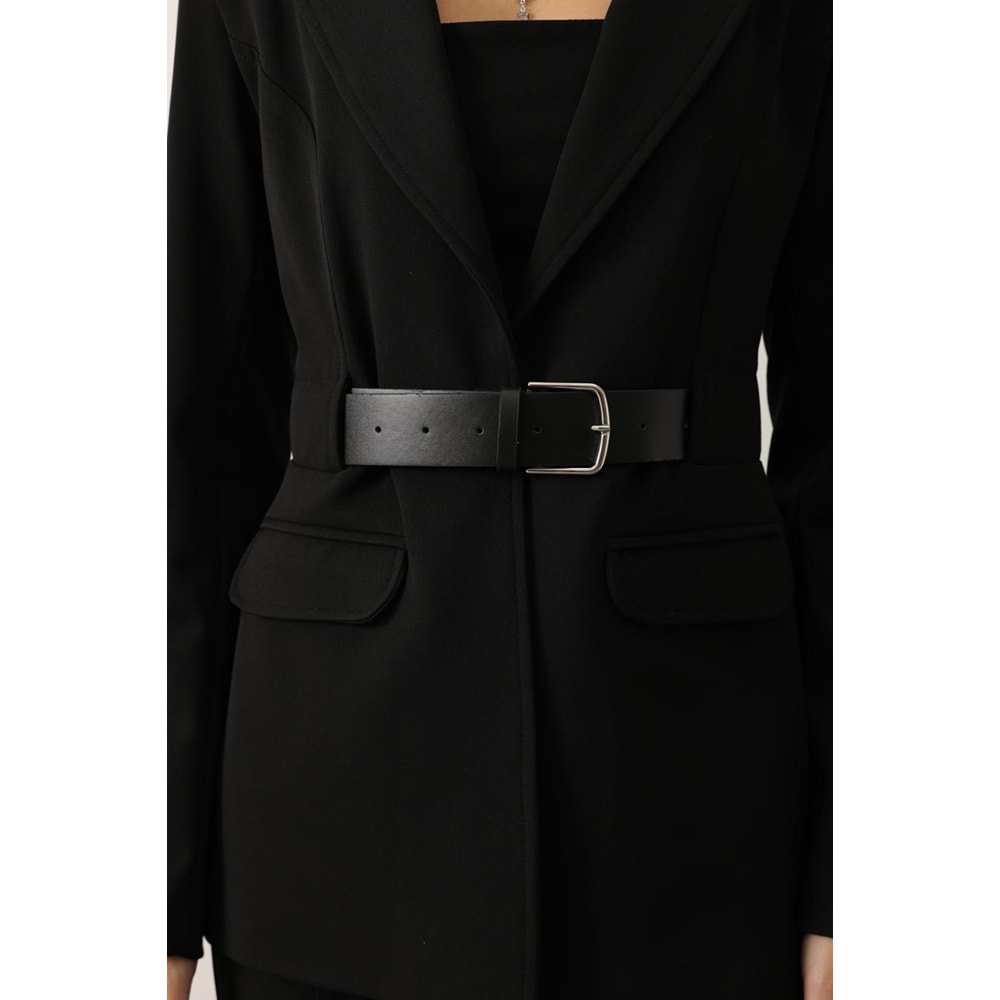 Stylish Ibeeka Design Kemer Detay Blazer Ceket - SİYAH - S