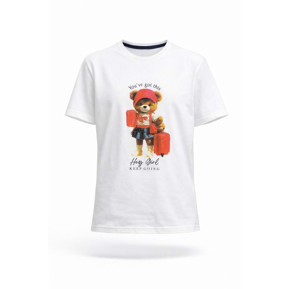 Kız Çocuk Teddy Bear Baskılı Regular T-Shirt - BEYAZ - 10 YAŞ