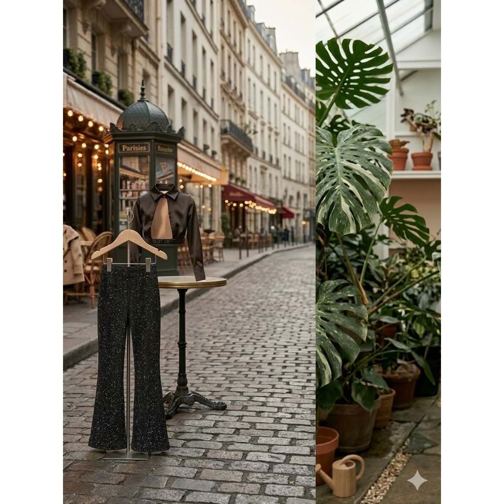 Kız Çocuk İspanyol Paça Simli Kumaş Siyah Renk Tayt - Pantolon - SİYAH - 4-5 YAŞ