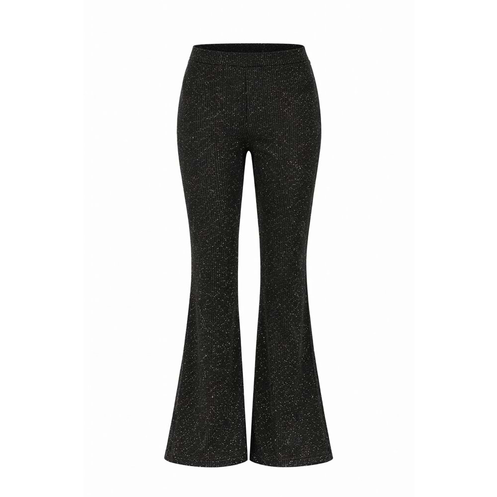 Kız Çocuk İspanyol Paça Simli Kumaş Siyah Renk Tayt - Pantolon - SİYAH - 4-5 YAŞ