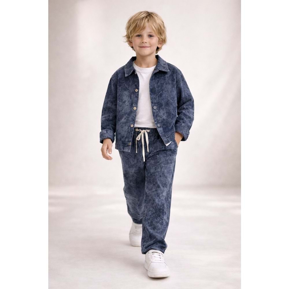 Erkek Çocuk Marble Efekt Pamuklu Alt Elegant Sportif Şık Takım 3 Parça - YIKAMALI GRİ - 4-5 YAŞ