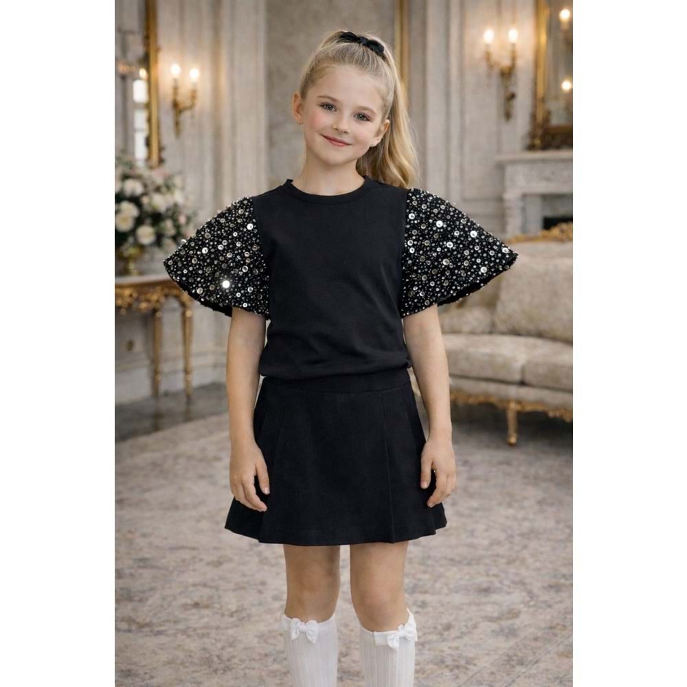 Little Countess Payet Yarasa Kol Body - Bluz - SİYAH - 3-4 YAŞ