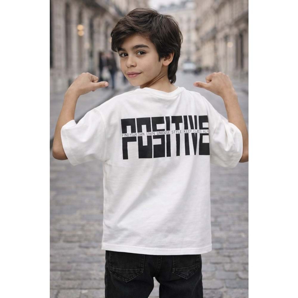 Always Positive ! Sırt Detay Baskılı Erkek Çocuk T-Shirt - BEYAZ - 5-6 YAŞ