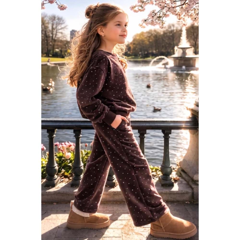 Choco Glow Taş Detay Alt Üst Takım - KAHVERENGİ - 11-12 YAŞ