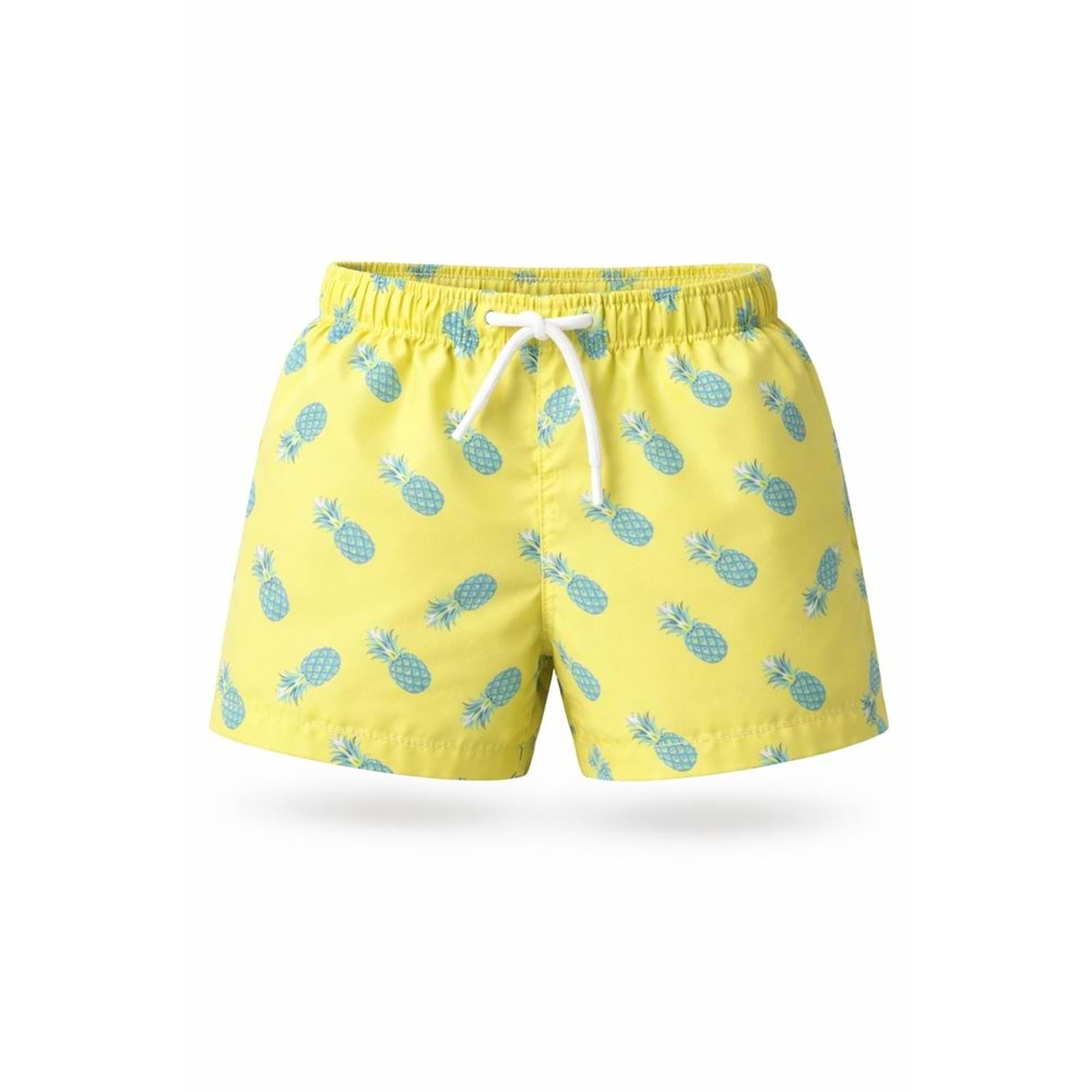 Yeni Sezon Erkek Çocuk Desenli Baskılı Bel Bağcıklı Şort Mayo Fileli Tam / Regular Kalıp - SARI - 3-4 YAŞ