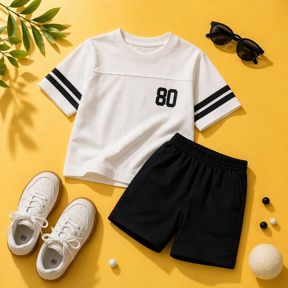 City Boy 80 Edition T-Shirt - Şort Alt Üst Takım Yeni Sezon - SİYAH - 3-4 YAŞ