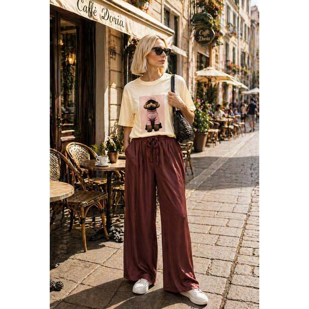 Paris Teddy Daily Chick Mode Baskılı Premium T-Shirt - PASTEL PEMBE - L - ST01114-PASTEL PEMBE-L