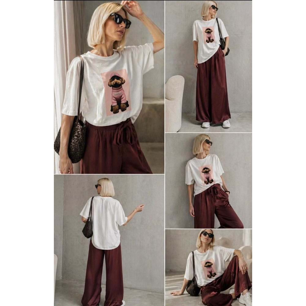 Paris Teddy Daily Chick Mode Baskılı Premium T-Shirt - PASTEL PEMBE - L - ST01114-PASTEL PEMBE-L