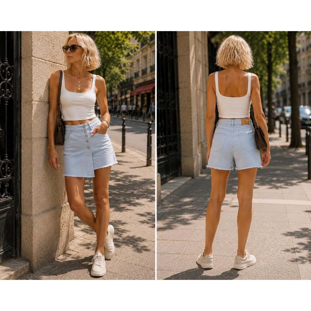 Riviera Bebe Mavi Düğme Detaylı Denim Şort Etek