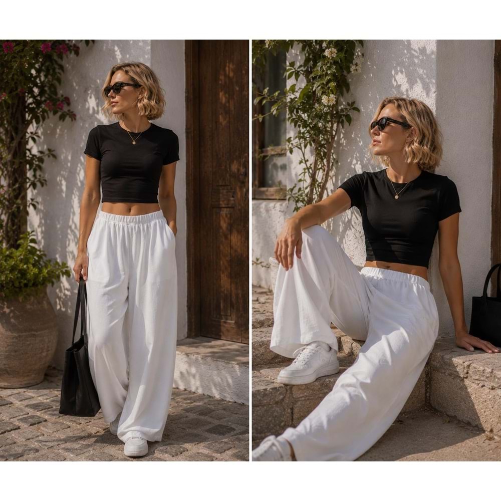 Ibeeka - Kısa Kol Basic Crop T-Shirt %100 Pamuk // Sarı - Beyaz - Siyah - Kırmızı